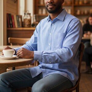 Ermenegildo Zegna Size 42 Large 16.5 Blue Striped Mens Button Down Dress Shirt